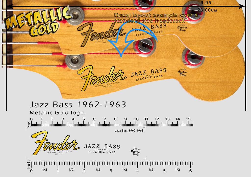 2x Fender Jazz Bass Headstock Decals – Retro Waterslide Guitar Transfers