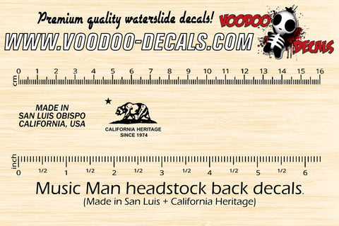 Music Man headstock back decals All Black