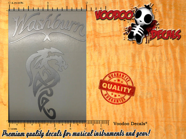 Washburn Classic vinyl decal + Dragon - Peal and Stick - ALL SILVER
